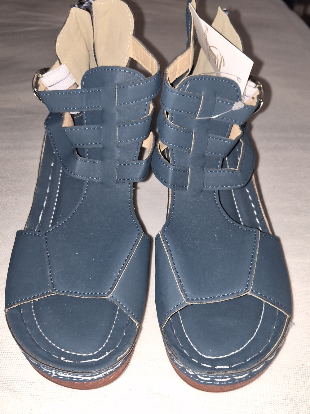 FDSAIGH TEMU Women's Teal Blue Strappy Gladiator Heel Sandals - EU 37 (US 6.5–7)